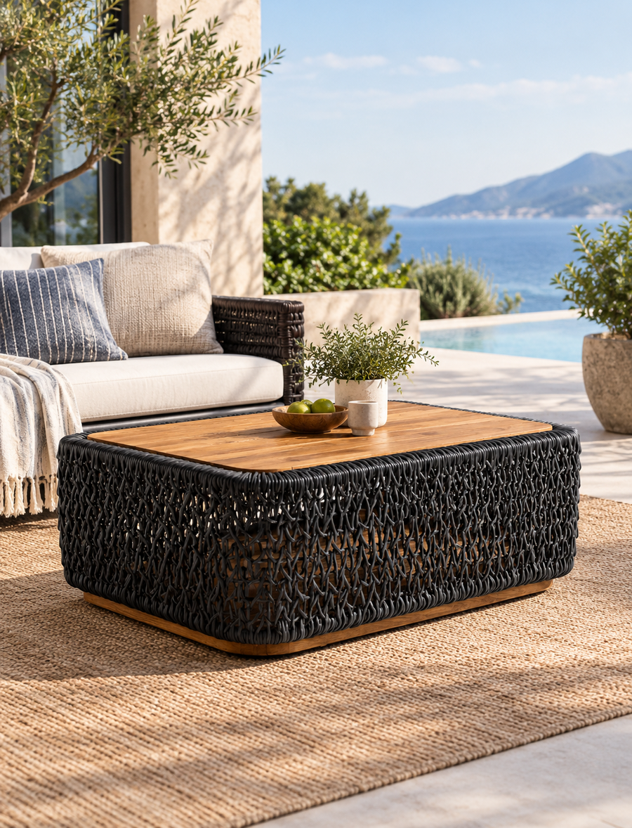 Tavolino da Esterno in Rattan Nero