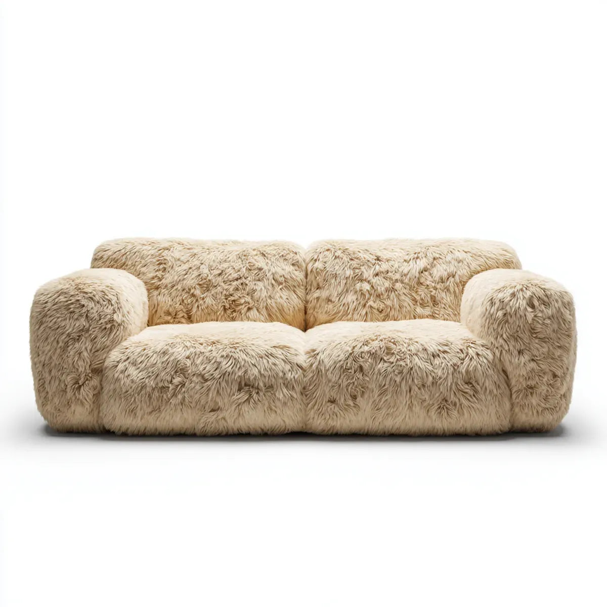 Divano 2 posti beige in poliestere effetto pelliccia sintetica rettangolare 180 x 92 x 75 cm