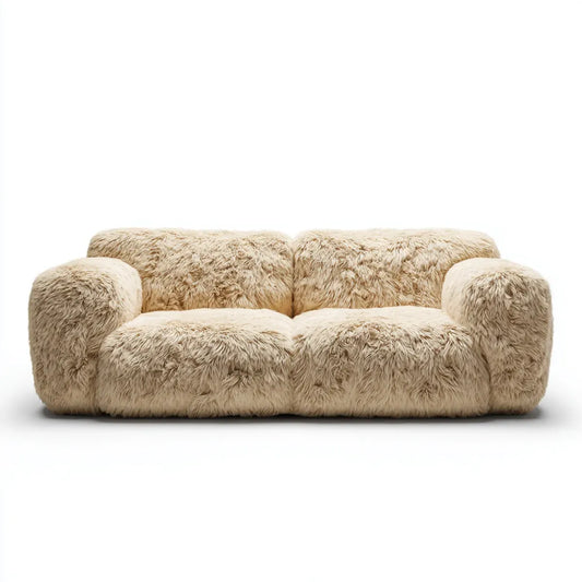 Divano 2 posti beige in poliestere effetto pelliccia sintetica rettangolare 180 x 92 x 75 cm