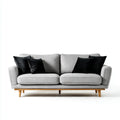 Divano 3 posti grigio chiaro con cuscini neri 220 x 90 x 85 cm in poliestere e legno massello