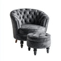 Poltrona lounge con poggiapiedi grigio antracite in velluto di poliestere arrotondata 84 x 76 x 78 cm
