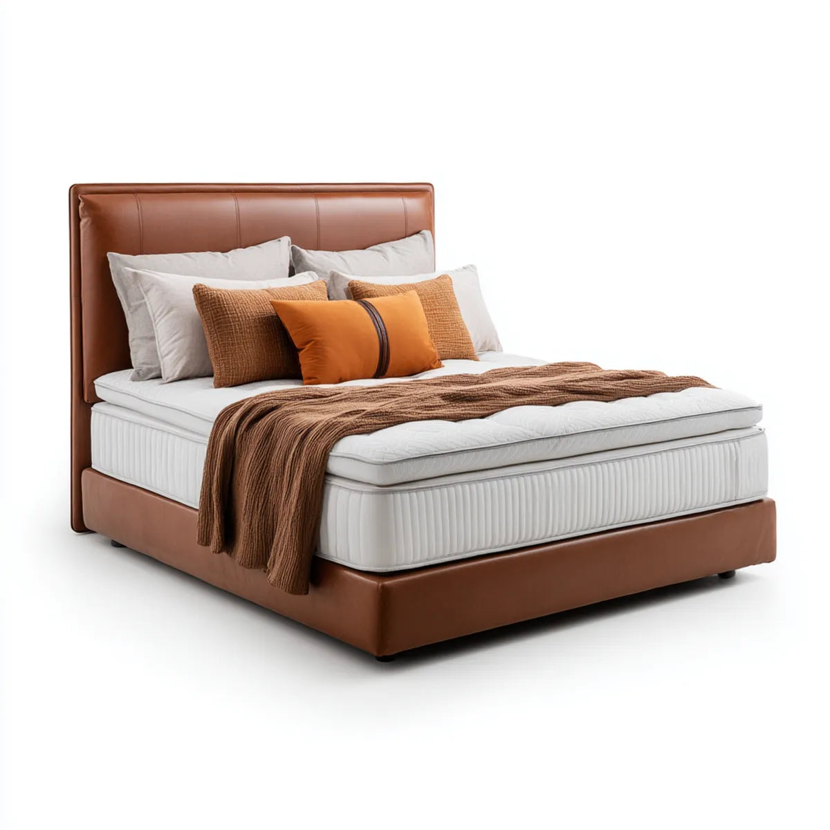 Letto matrimoniale imbottito marrone con materasso 160 x 200 cm in similpelle PU rettangolare