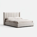 Letto matrimoniale imbottito beige 160 x 200 cm in poliestere con testiera rettangolare