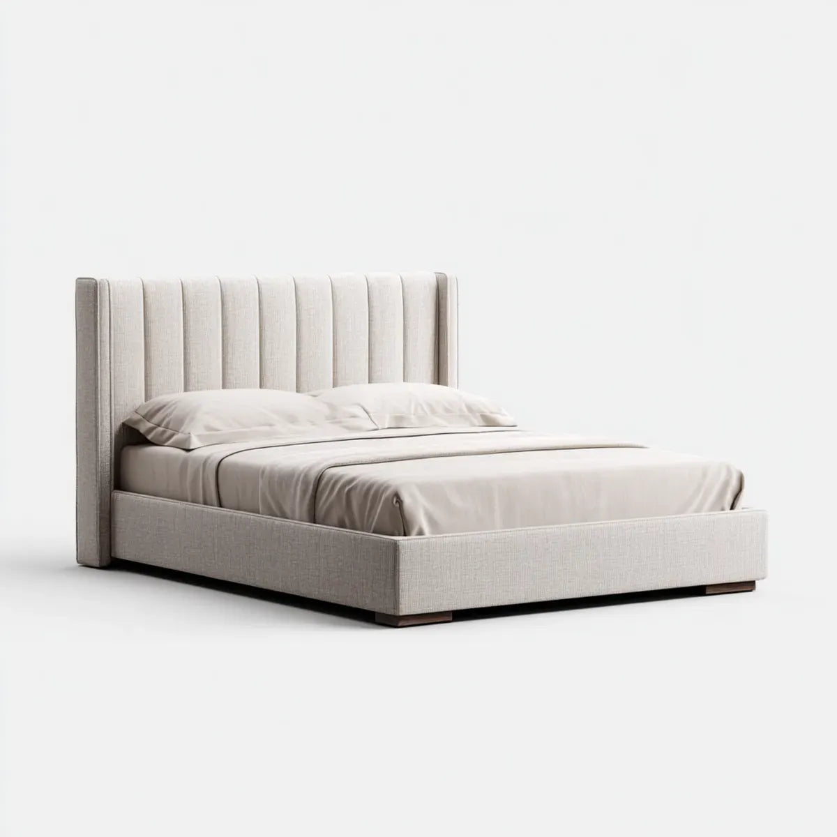 Letto matrimoniale imbottito beige 160 x 200 cm in poliestere con testiera rettangolare