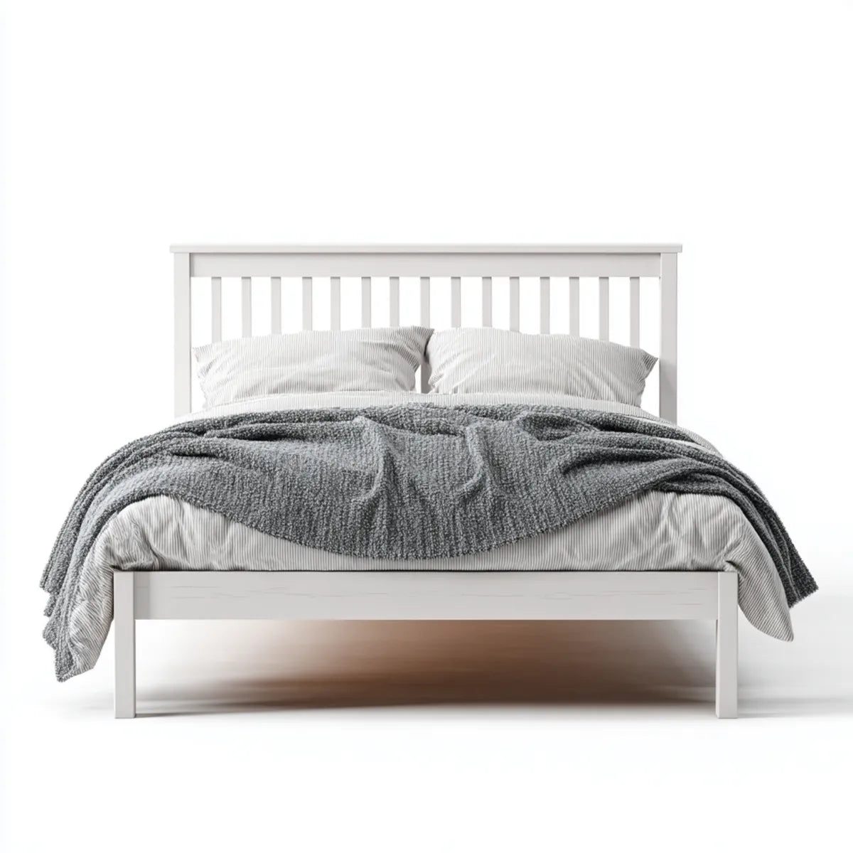 Letto matrimoniale bianco 160 x 200 cm in legno massello di pino rettangolare