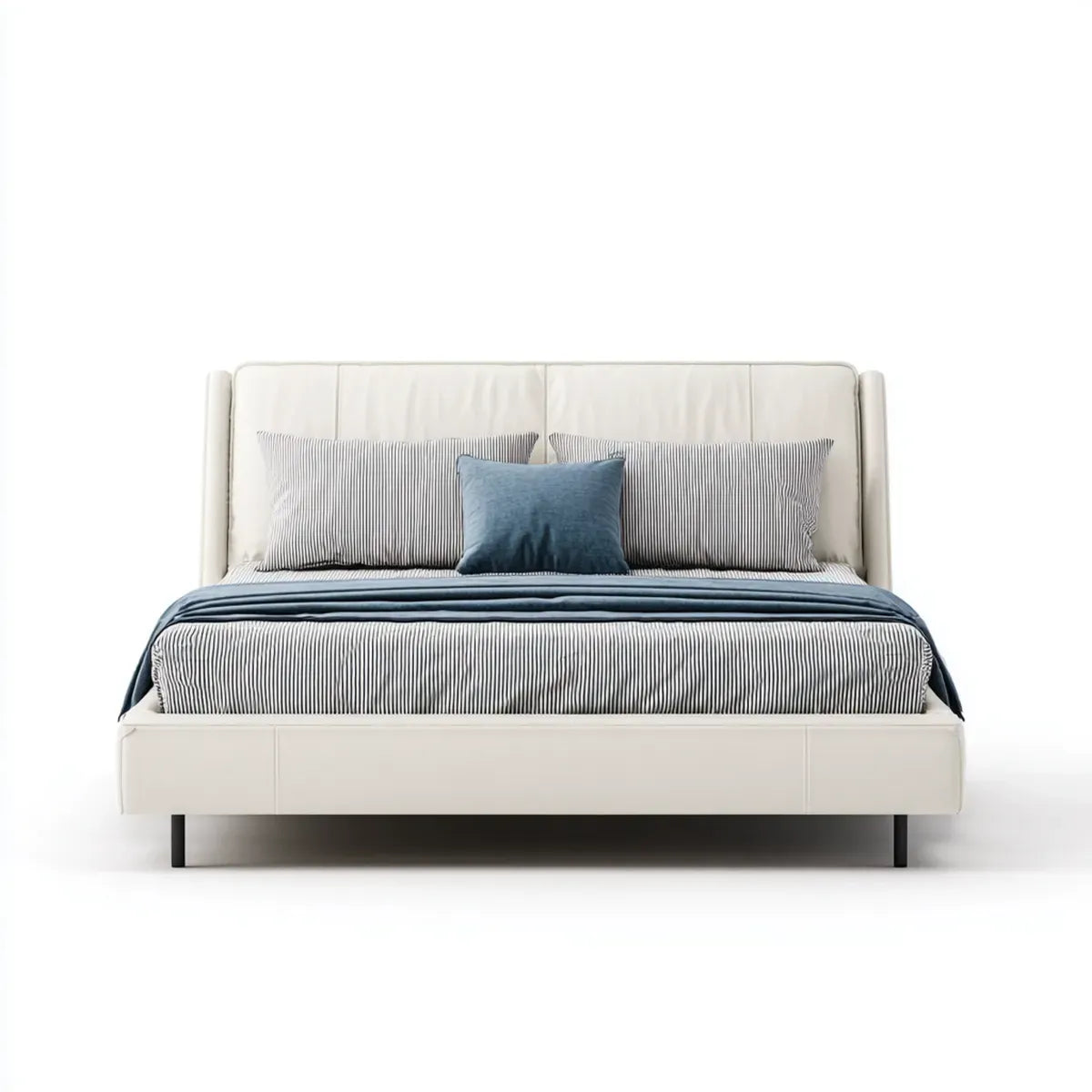 Letto matrimoniale imbottito avorio 160 x 200 cm in similpelle PU rettangolare