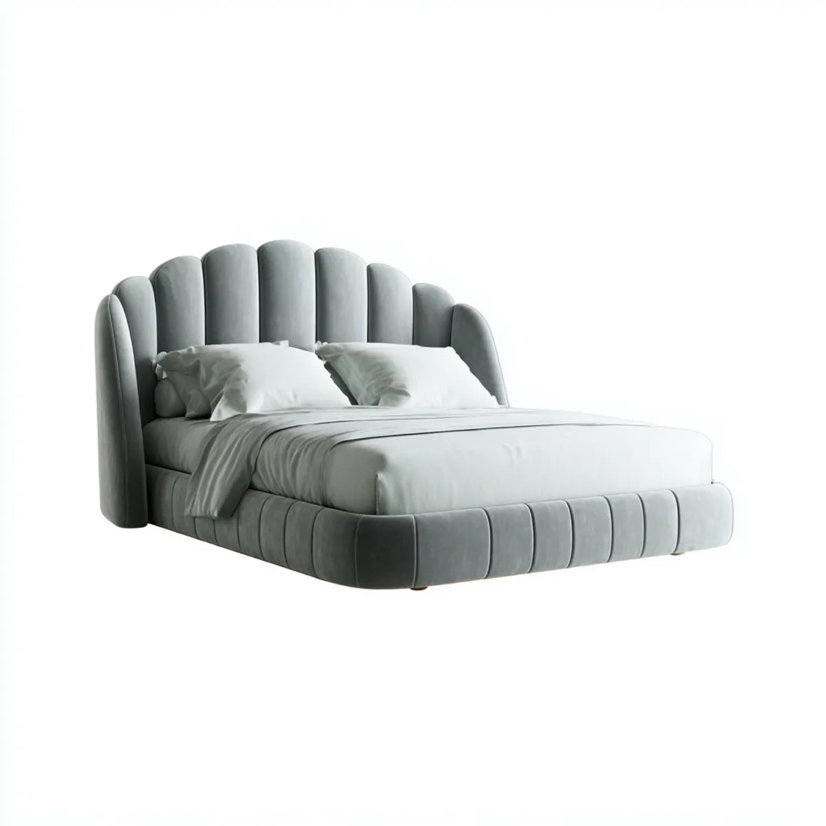 Letto matrimoniale imbottito grigio 160 x 200 cm in velluto di poliestere con testiera sagomata