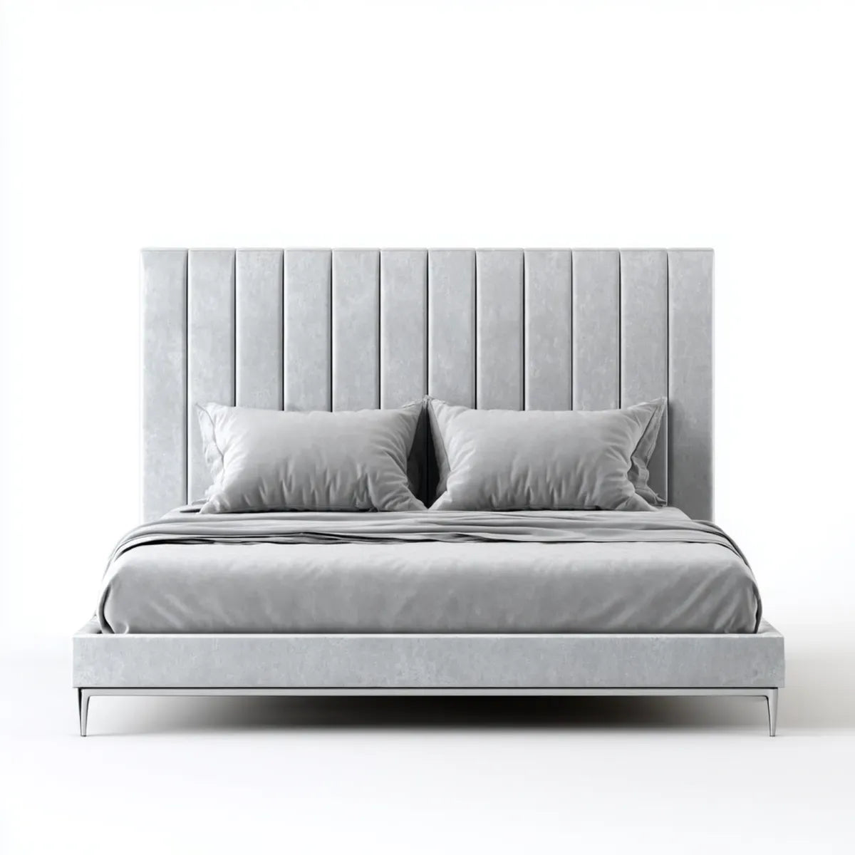 Letto matrimoniale imbottito grigio in velluto di poliestere rettangolare 160 x 200 cm