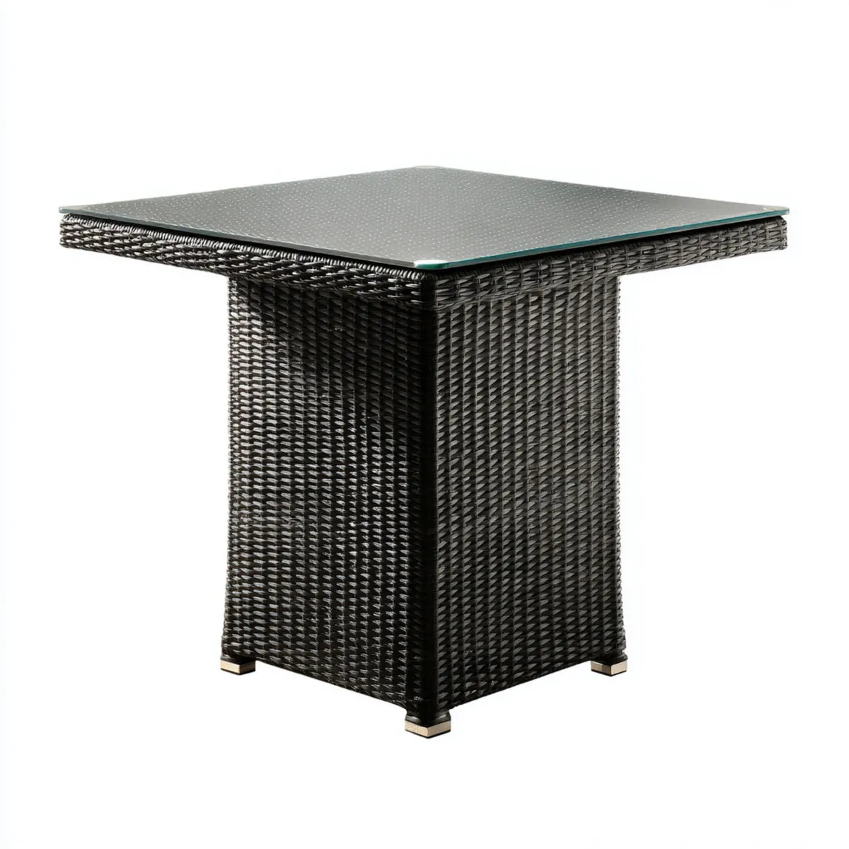 Tavolo da giardino quadrato nero 90 x 90 x 75 cm in rattan PE e vetro temperato