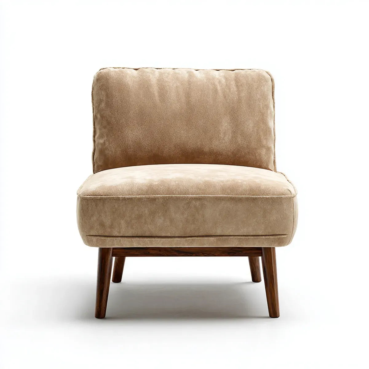 Poltrona lounge senza braccioli beige in microfibra con gambe in legno massello 70 x 78 x 82 cm