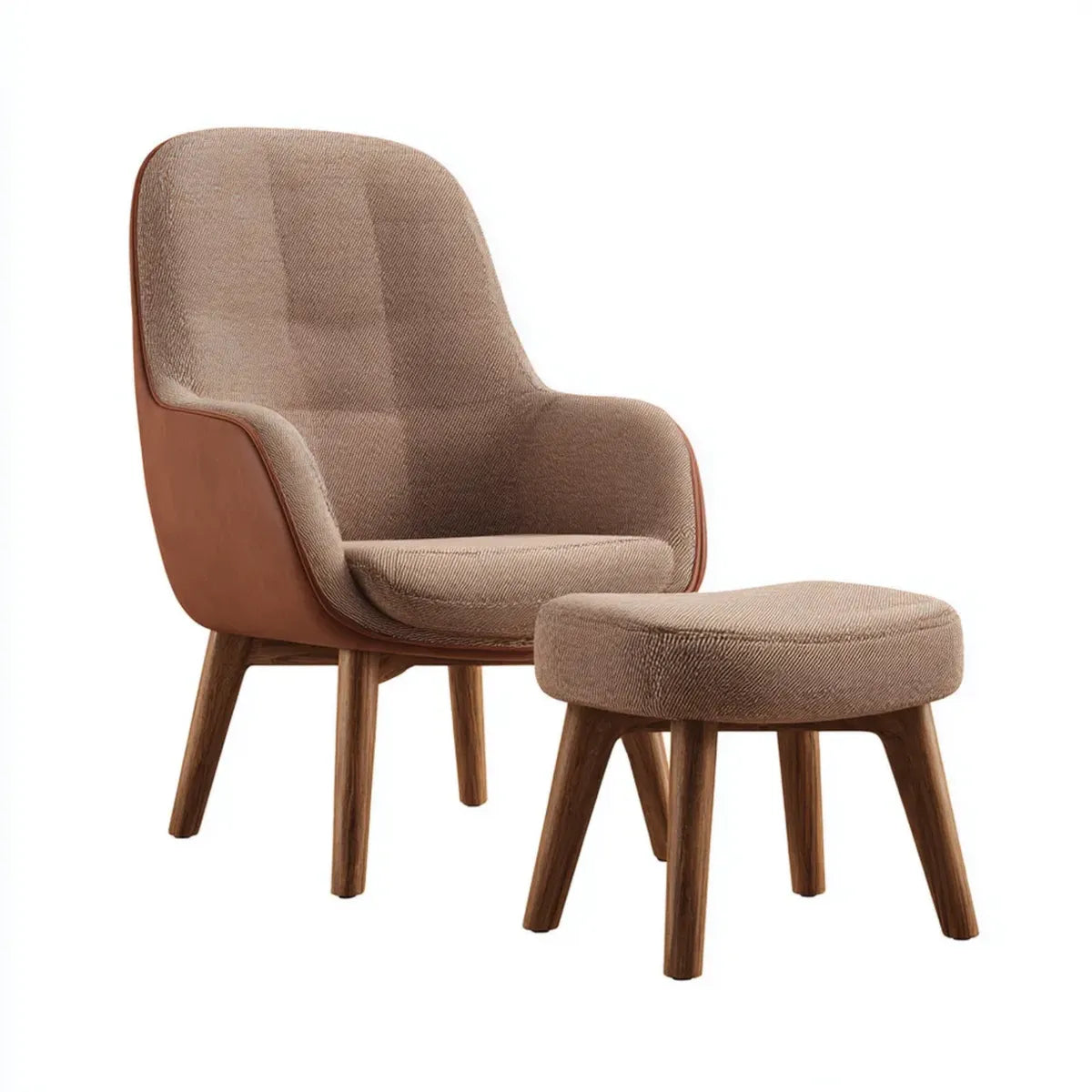 Poltrona lounge con poggiapiedi marrone e tortora in poliestere PU e legno massello 70 x 77 x 92 cm