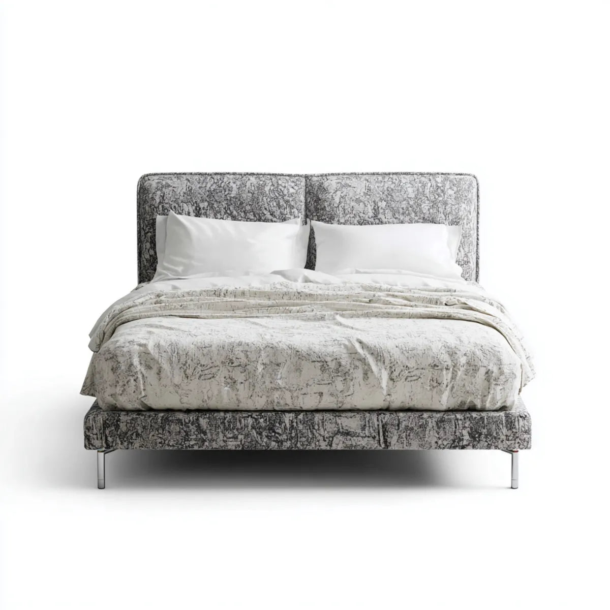 Letto matrimoniale imbottito grigio 160 x 200 cm in poliestere effetto velluto rettangolare