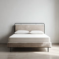 Letto matrimoniale imbottito beige 160 x 200 cm in microfibra di poliestere con struttura in acciaio rettangolare
