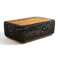 Tavolino da giardino rettangolare nero e marrone in rattan PE e legno massello di acacia 100 x 60 x 40 cm