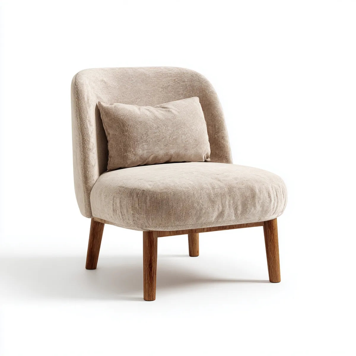 Poltrona lounge beige 70 x 75 x 78 cm in poliestere con gambe in legno massello forma arrotondata